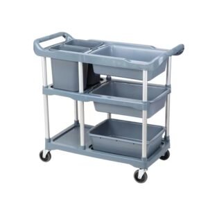 EZ-U Commercial Grade Utility Cart, 3 Tier Heavy Duty Carts with Wheels, Multi-Function Mobile Shelving Unit Organizer for Restaurant Kitchen ,Hotel .Grey
