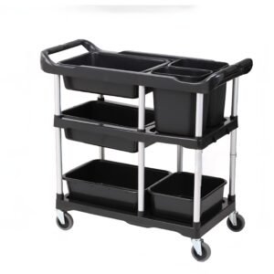 EZ-U Commercial Grade Utility Cart, 3 Tier Heavy Duty Carts with Wheels, Multi-Function Mobile Shelving Unit Organizer for Restaurant Kitchen ,Black