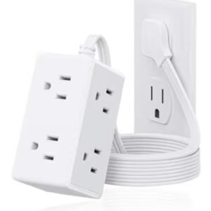 Flat Plug Power Strip Outlet Extender 6FT Extension Cord Six Outlets Three Side Design Wall Mount for Home Office (1PC)