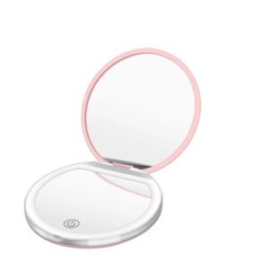 EZ-U Compact Mirror with Light 1X 2X Magnification Dual Sided Foldable LED Pocket Mirror Portable Handheld Makeup Mirror for Women Purse Travel Pink (Blush Pink)