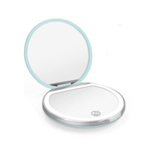 EZ-U Compact Mirror with Light 1X 2X Magnification Dual Sided Foldable LED Pocket Mirror Portable Handheld Makeup Mirror for Women Purse Travel Pink (Mint Green)