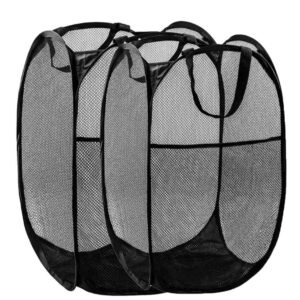 2 Pack Mesh Laundry Hamper Collapsible Laundry Basket Handy Pop Up Clothes Hampers for Laundry Room Organization Black