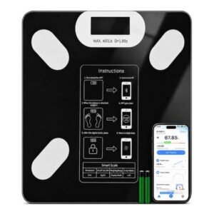Smart Body Fat Scale with Bluetooth App 13 Body Composition Metrics BMI Muscle Mass 24 User Profiles Batteries Included 400LB Capacity