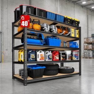 EZ-U EZ-U 40 Inch Heavy Duty Storage Shelves, 5 Tier Boltless Metal Garage Shelving with Adjustable Levels, 2400 LBS Load Capacity Industrial Storage Rack for Warehouse, Workshop and Basement, Black