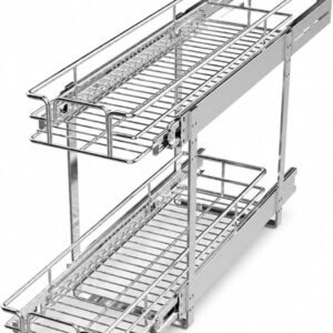 EZ-U Slide Out Cabinet Organizer 2 Tier Adjustable Pull Out Shelves for Kitchen Base Cabinet 7.5 Inch Narrow Full Extension Metal Storage Rack for Pantry Pots, Bottles and Spices