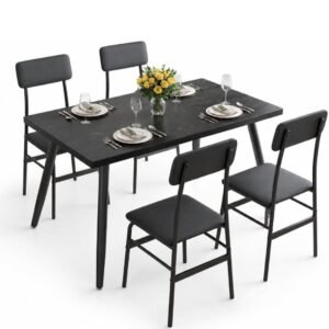 EZ-U 5 Piece Dining Table Set for 4 Black Kitchen Table and Chairs with Upholstered PU Leather Seats Rectangular Dinette Set for Small Spaces Apartment and Breakfast Nook