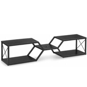 EZ-U 45.7 Inch Floating TV Shelf with Power Outlet, Wall Mounted Media Console with Open Storage and Cable Management, Modern Entertainment Center for TV Accessories, Living Room and Bedroom, Black